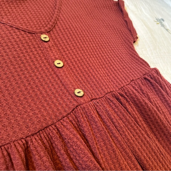 XS short sleeved rust color dress - babydoll dress with buttons - Picture 4 of 13